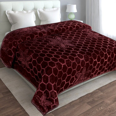 LA VERNE Self Design Double Mink Blanket for  Heavy Winter(Woollen Blend, Brown)