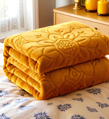GKM Floral Double Mink Blanket for  Heavy Winter(Microfiber, Gold)