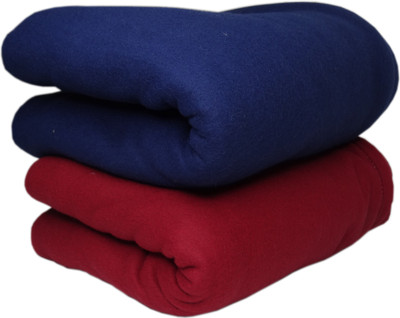 HOMIEE Solid Double Fleece Blanket for  Heavy Winter(Polyester, BLUE&RED)