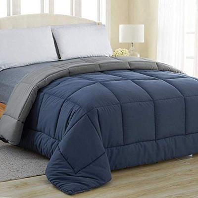 Linenovation Solid Double Comforter for  AC Room(Polyester, Navy Blue Grey)