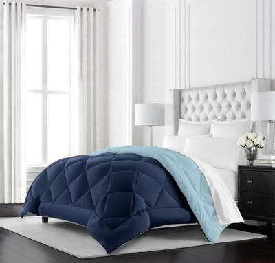 comofowell Solid King Comforter for  Heavy Winter(Poly Cotton, Dark Blue & Sky Blue)