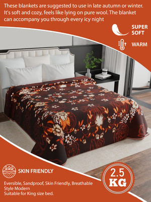 MAGICAL Floral King Mink Blanket for  Heavy Winter(Microfiber, Premium Brown Flowers & 16)
