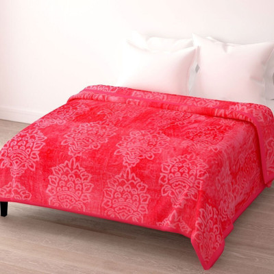 COZYEXPORTS Floral Single Mink Blanket for  Heavy Winter(Fur, Pink)
