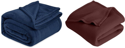 Home Sazawat Solid Double Fleece Blanket for  Heavy Winter(Polyester, Brown, Blue)