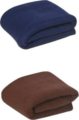 VORDVIGO Solid Single Fleece Blanket for  Heavy Winter(Polyester, Blue, Brown)