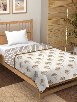 CHICERY Floral Double Dohar for  AC Room(Cotton, Palms Tree Brown)