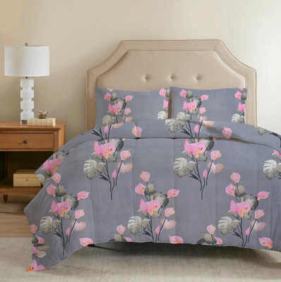 VAS COLLECTIONS Printed Double Comforter for  Heavy Winter(Microfiber, GREY-PINK)