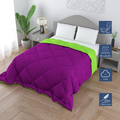 NK Handlooms Solid King Quilt for  Heavy Winter(Poly Cotton, Purple & Parrot Green)