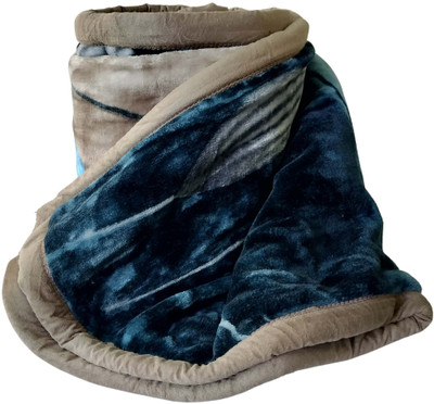 WARMZY Floral Single Sherpa Blanket for  Heavy Winter(Polyester, brw blue flr)