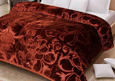 BLAN STAR Floral Double Mink Blanket for  Heavy Winter(Microfiber, Brown)