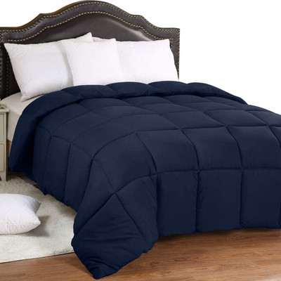 YUKU Solid Single Comforter for  Mild Winter(Microfiber, Navy Blue)