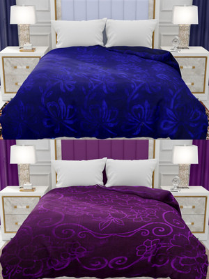 SPANGLE Self Design Double AC Blanket for  AC Room(Microfiber, Blue, Purple)