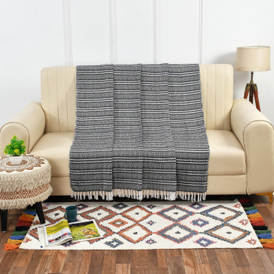 homewaytex Self Design Single Throw for  Mild Winter(Cotton, Black)