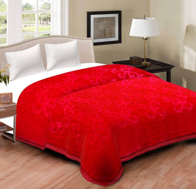 Swikon star Self Design Double Mink Blanket for  Heavy Winter(Polyester, Red)
