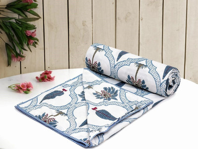 Anadhika Printed Double AC Blanket for  AC Room(Cotton, Blue Multi White)