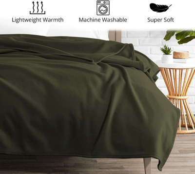 komfey Solid Single Fleece Blanket for Mild Winter(Polyester, Green)