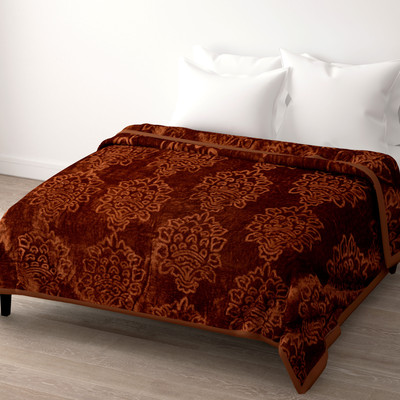 SPANGLE Self Design Double Mink Blanket for  Mild Winter(Microfiber, Brown)