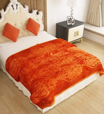 shree karni export Self Design Double AC Blanket for  Mild Winter(Microfiber, Orange)