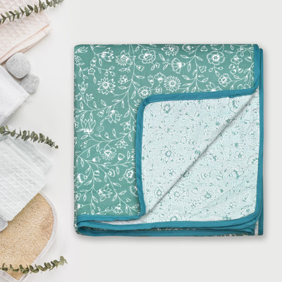 Mafatlal Floral Double Dohar for  AC Room(Cotton, Muted Teal Green & Ivory)
