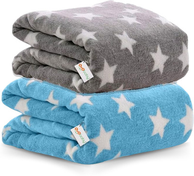 Oyo Baby Printed Single Fleece Blanket for  AC Room(Cotton, Blue, Grey)