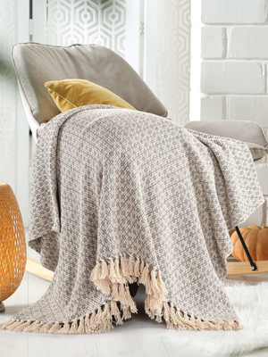SASHAA WORLD Self Design Double Throw for  AC Room(Cotton, Grey/Natural Throw Blanket)