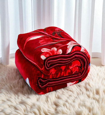 Swikon star Floral Single Mink Blanket for  Heavy Winter(Polyester, Red, White)