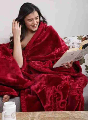 DORISTYLE Self Design Single Mink Blanket for  Heavy Winter(Microfiber, Maroon)