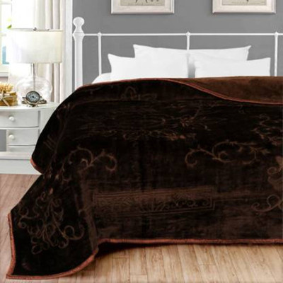 ACZO FEEL Self Design Double Mink Blanket for  Heavy Winter(Microfiber, Brown)