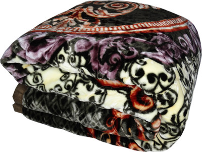 WARZMY Floral Double AC Blanket for  Heavy Winter(Polyester, Purple & Green)