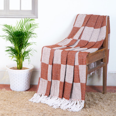 Cazimo Checkered Single Throw for  AC Room(Cotton, RUST ORANGE)