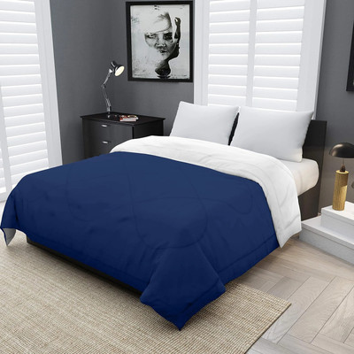 CRAZY WORLD Solid Double Comforter for  Mild Winter(Microfiber, Blue & White)
