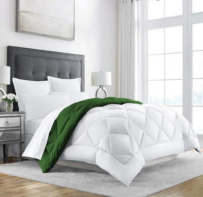 Jaipurlinen Solid Single Comforter for  Heavy Winter(Polyester, White:Olive Gareen)