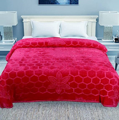 SIMAM Self Design Double Mink Blanket for  Mild Winter(Microfiber, Pink)