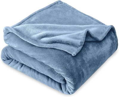 OPULENCE LOOM Solid Double Fleece Blanket for  AC Room(Microfiber, Blue)