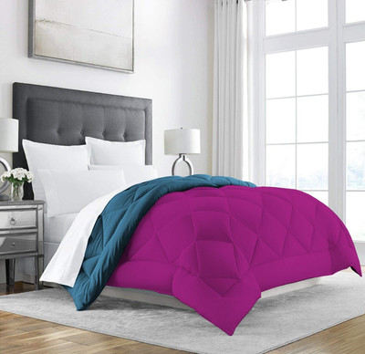 Linenovation Solid Single Comforter for  Heavy Winter(Polyester, Aqua Blue, Hot Pink)