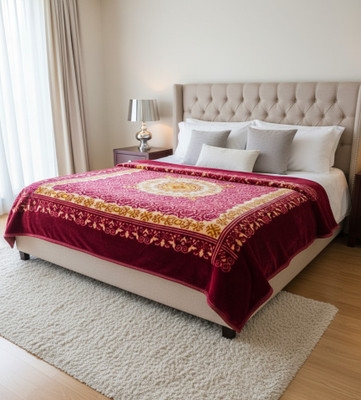 Riyaasat Printed Double Mink Blanket for  Mild Winter(Poly Cotton, Black)