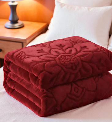 Changers Floral Double Mink Blanket for  Heavy Winter(Polyester, Maroon)