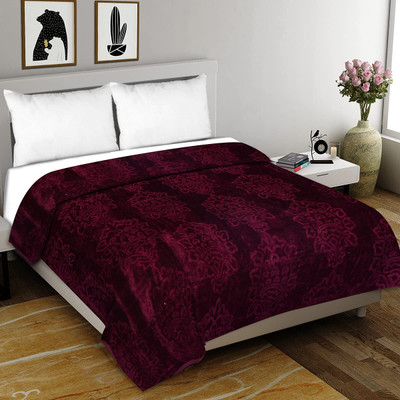 MFI Self Design Single Mink Blanket for  Heavy Winter(Microfiber, Wine)