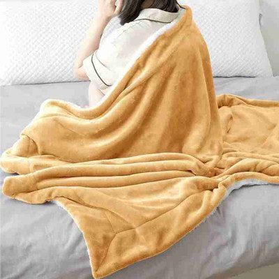 Relaxfeel Solid Double Sherpa Blanket for  Heavy Winter(Polyester, GOLDEN)
