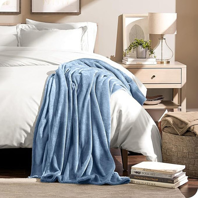RAJ LAXMI INDUSTRIES Solid Double Fleece Blanket for  AC Room(Microfiber, Blue)
