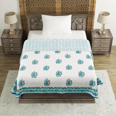 Blocks Of India Paisley Single Dohar for  AC Room(Cotton, Blue)
