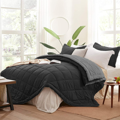 Sasimo Solid Double Comforter for  AC Room(Microfiber, Black, Grey)