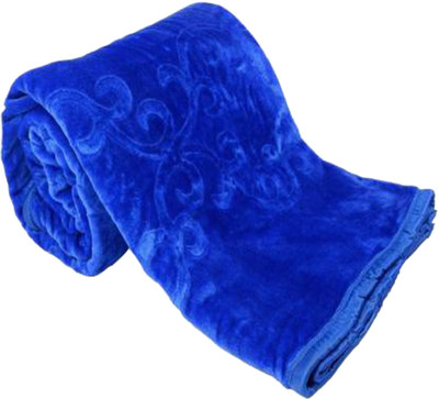 SPANGLE Self Design Double Mink Blanket for  Mild Winter(Microfiber, Blue)