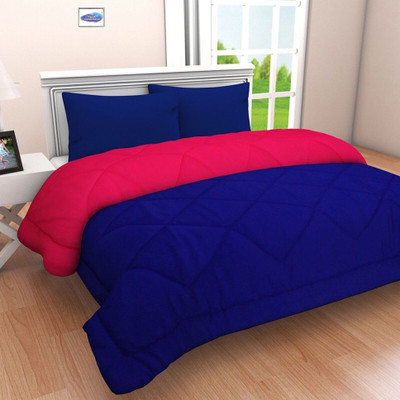 NK Handlooms Solid King Quilt for  Heavy Winter(Poly Cotton, Pink & Navy Blue)