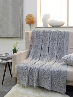 Pomme Self Design Single Throw for  AC Room(Cotton, Grey Melange)