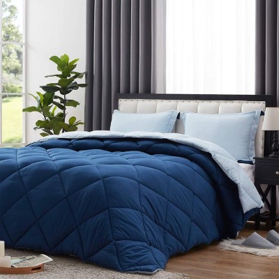 Comfowell Solid Double Quilt for  Heavy Winter(Poly Cotton, PB & Sky Blue)