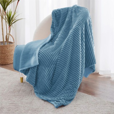 BSB HOME Solid Single Sherpa Blanket for  Mild Winter(Polyester, Blue & Blue)