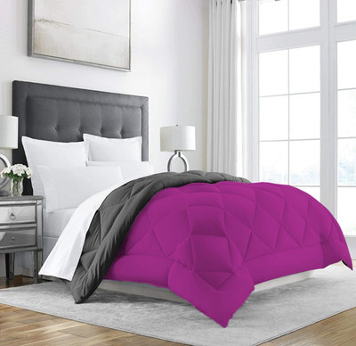 Linenovation Solid Double Comforter for  Heavy Winter(Polyester, Grey : Hot Pink)
