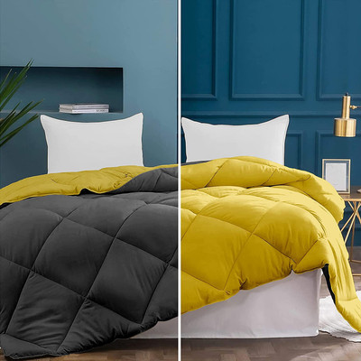 SIE STORE Solid Single Comforter for  Heavy Winter(Microfiber, Yellow, Grey)