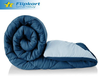 Flipkart SmartBuy Solid Single Comforter for  AC Room(Microfiber, Dark Blue & Grey1)